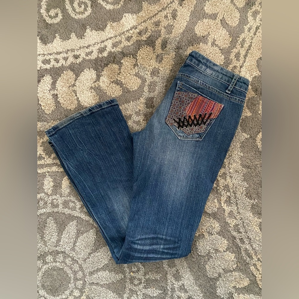Vanilla Star juniors size 9 jeans with patches, patchwork, trendy